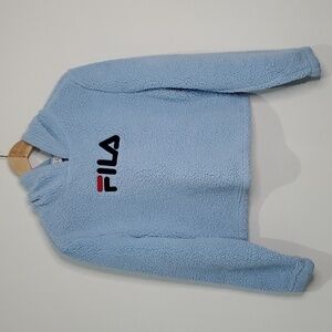 Fila Blue Teddy Fleece long cropped Hoodie size XS
